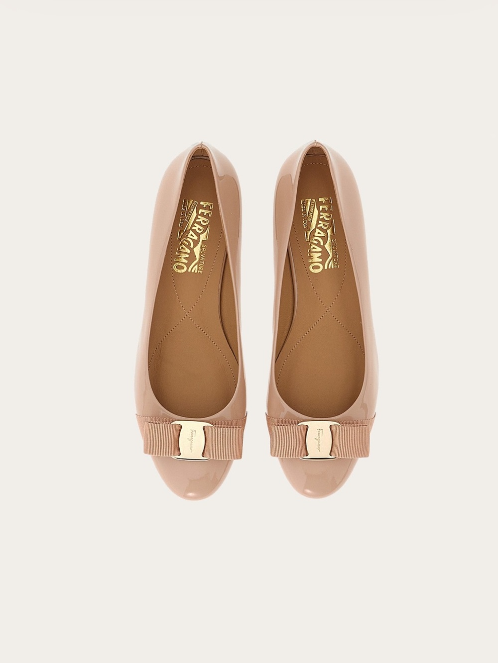 Salvatore Ferragamo Nude Patent Leather Varina Flats